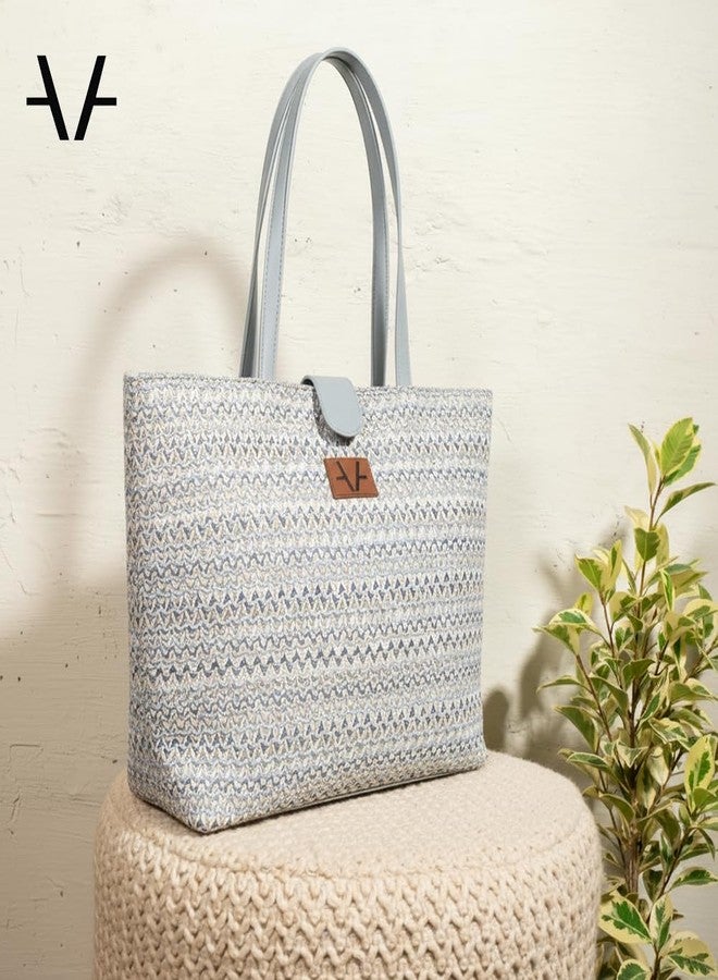 Avake Ocean Bloom Raffia Tote Bag with Vegan Leather Accents | Fits 14-Inch Laptop | Stylish & Durable | Lightweight Shoulder Bag for Work, Travel & Daily Use | Made in India - Image 2